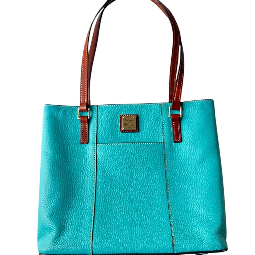 Dooney & Bourke Small Teal Pebble Leather Lexington Shopper Bag red lining